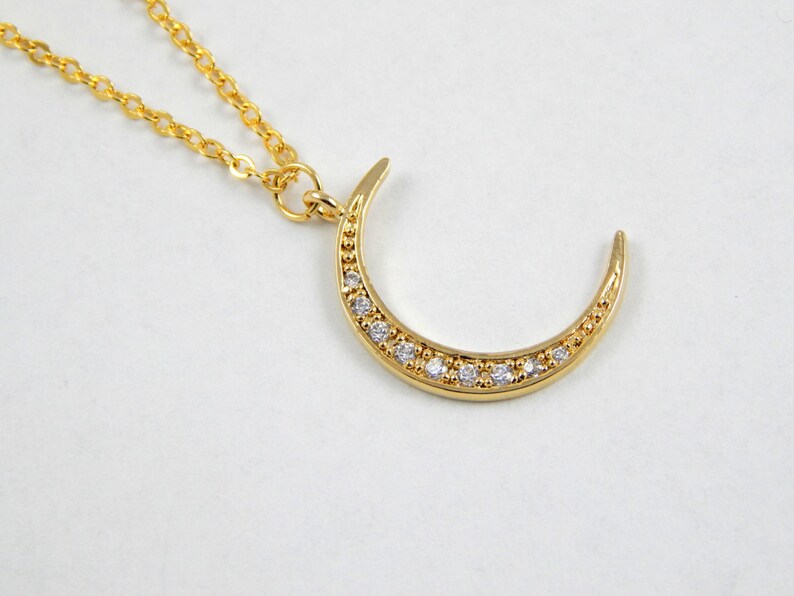 celestial jewellery Gold moon necklace crescent necklace cz necklace dainty crystal moon necklace lunar eclipse necklace gift for her