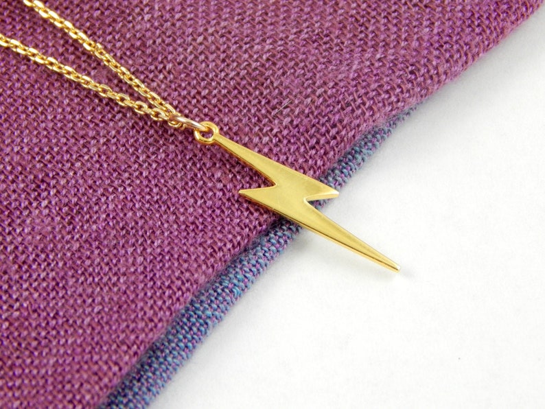 Long Rose Gold Lightning Bolt Necklace Lightning Bolt Etsy