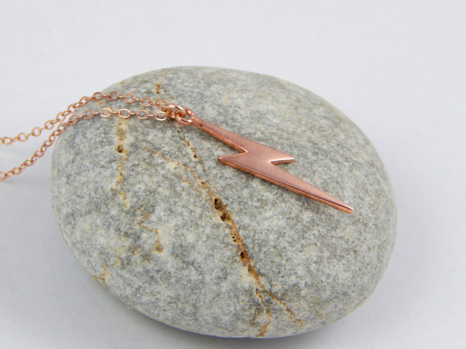 Long Rose Gold Lightning Bolt Necklace Lightning Bolt Etsy