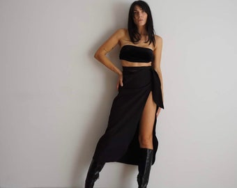 Women's Wrap Skirt With Split/ Fitted Midi Skirt / Black Midi Skirt With Slit / Wrap Sexy Skirt / Customize Skirt Wide And Long As You Like