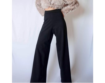 Wide Legs Pants In 20 Colors, Thick Cotton Palazzo Pants, Hight or Low Waist Stretch Wide Leg Woman Trousers,Handmade Trousers Made In Italy