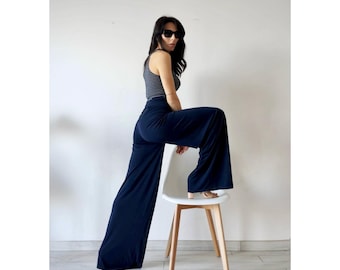 Pantalon d’été de printemps pour femmes à jambes larges / Pantalon Palazzo en viscose / Pantalon à jambes larges à porter taille haute ou basse / 9 couleurs différentes disponibles