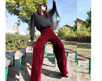 Velvet wide leg pants hight or low waist, woman pants palazzo, velvet trousers, wide legs velvet pantelastic wide legs trousers in  9 colors