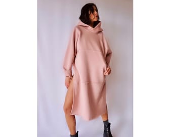 Hoodie Like As A Dress In More Colors / Long Hoodie With Belt / Long Dress Sweatshirt / Bare Back Top / Maxi Jumper Dress / Maternity Dress