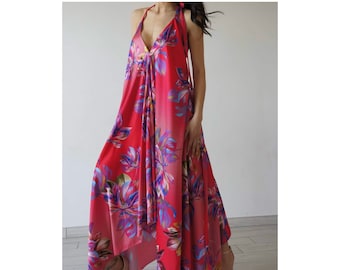 Asymmetric Long Dress, Flowy Maxi Dress, Ankle Length Dress, Loose Dress, Sleeveless Dress, Summer Dress in Different Colors And Prints
