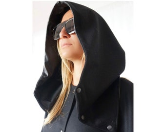 Capuche réversible unisexe en laine ou en coton, capuche imperméable, choisissez le matériau avec du cuir écologique, du cuir véritable, des jeans imperméables ou foncés