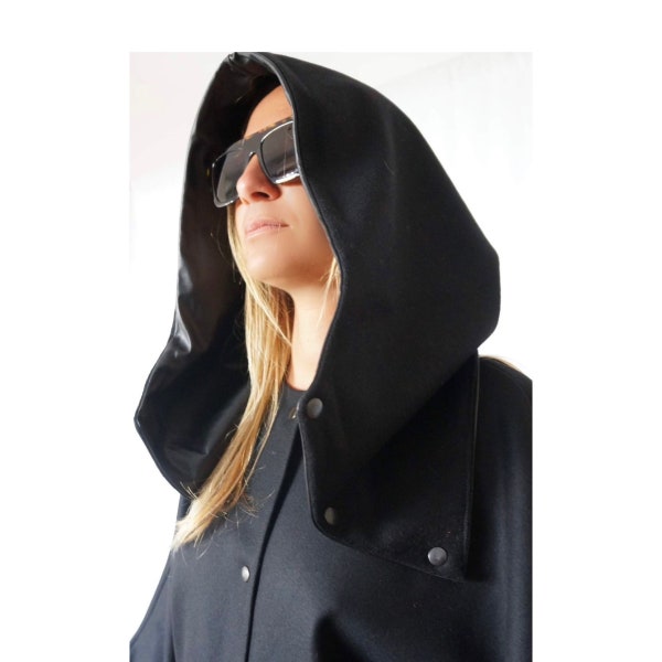 Capuche réversible unisexe en laine ou coton, capuche anti-pluie, choix du matériau avec cuir écologique, cuir véritable, jean imperméable ou foncé