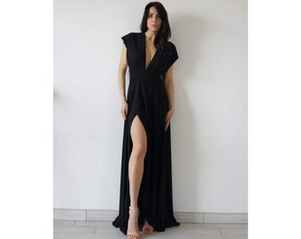 High Split Sleeveless Maxi Dress / Deep V Long Dress With Side Slit In 9 Colors/ Sexy Long Dress With Split /Bridesmaid Dress Infinity Dress