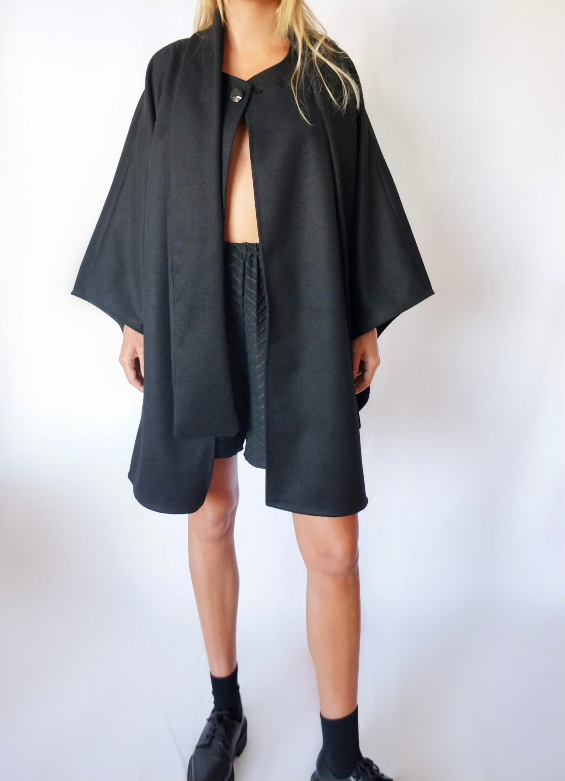 Wool Maxi Poncho Unisex, Cape in Black Wool , Winter Black
