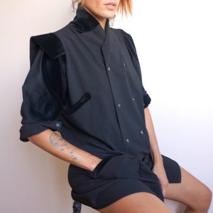 Women&#39;s Blouse V Jacket Or Mini Dress / Woman Formal Light Jacket / Casual Mini Dress / Customize Black Jacket / Women&#39;s Wide Long Blouse