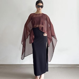 Chiffon Cape in 25 Colors , Customize Sheer Shrug, Front Short Back Long Poncho , Chiffon Wrap, Sheer Jacket, Sheer Scarf, Wrap Sheer Cape