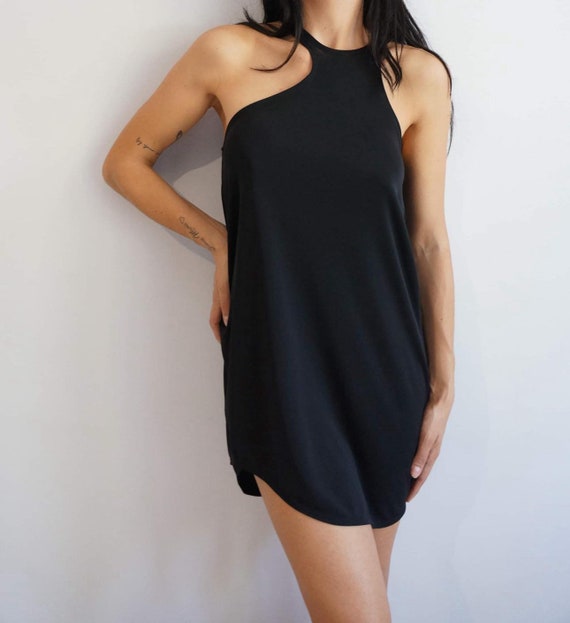 Basic Asymmetrical Tank Dress, Women's Mini Dress Dress, Sleeveless Tank Dress, Asymmetrical Neckline Dress, Long Tank Top Black And Colors