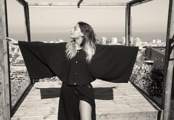 RECTANGULAR TOP, crepe and chiffon with metal studs, two ways to wear it, minimal fashion, no season top, geometric top, handmade, black