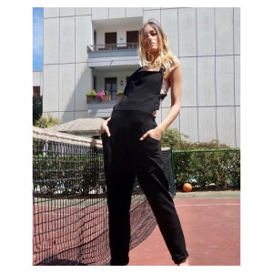 SALOPETTE Permanent Collection, thick cotton jumpsuit, casual black, must have, dungarees, minimal look overalls,comfortable pants, handmade