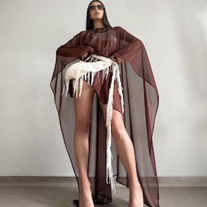 Chiffon Cape in 25 Colors , Customize Sheer Shrug, Front Short Back Long Poncho , Chiffon Wrap, Sheer Jacket, Sheer Scarf, Wrap Sheer Cape