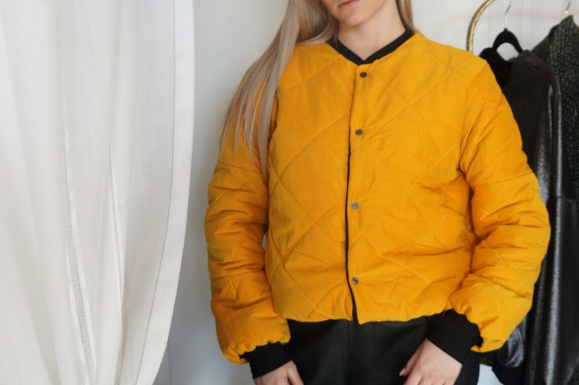 Reversible bomber jacket black and yellow yellow mustard Etsy
