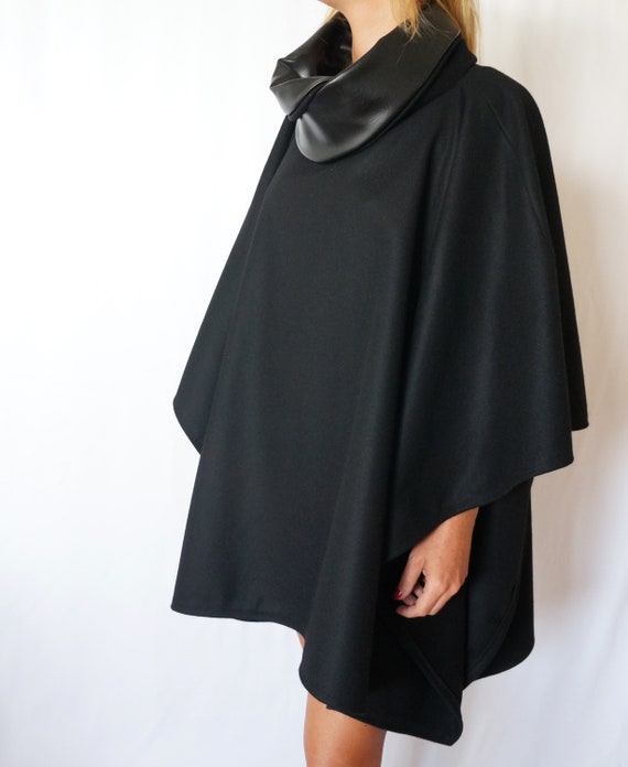 eaphi high neck wool cape coat beige