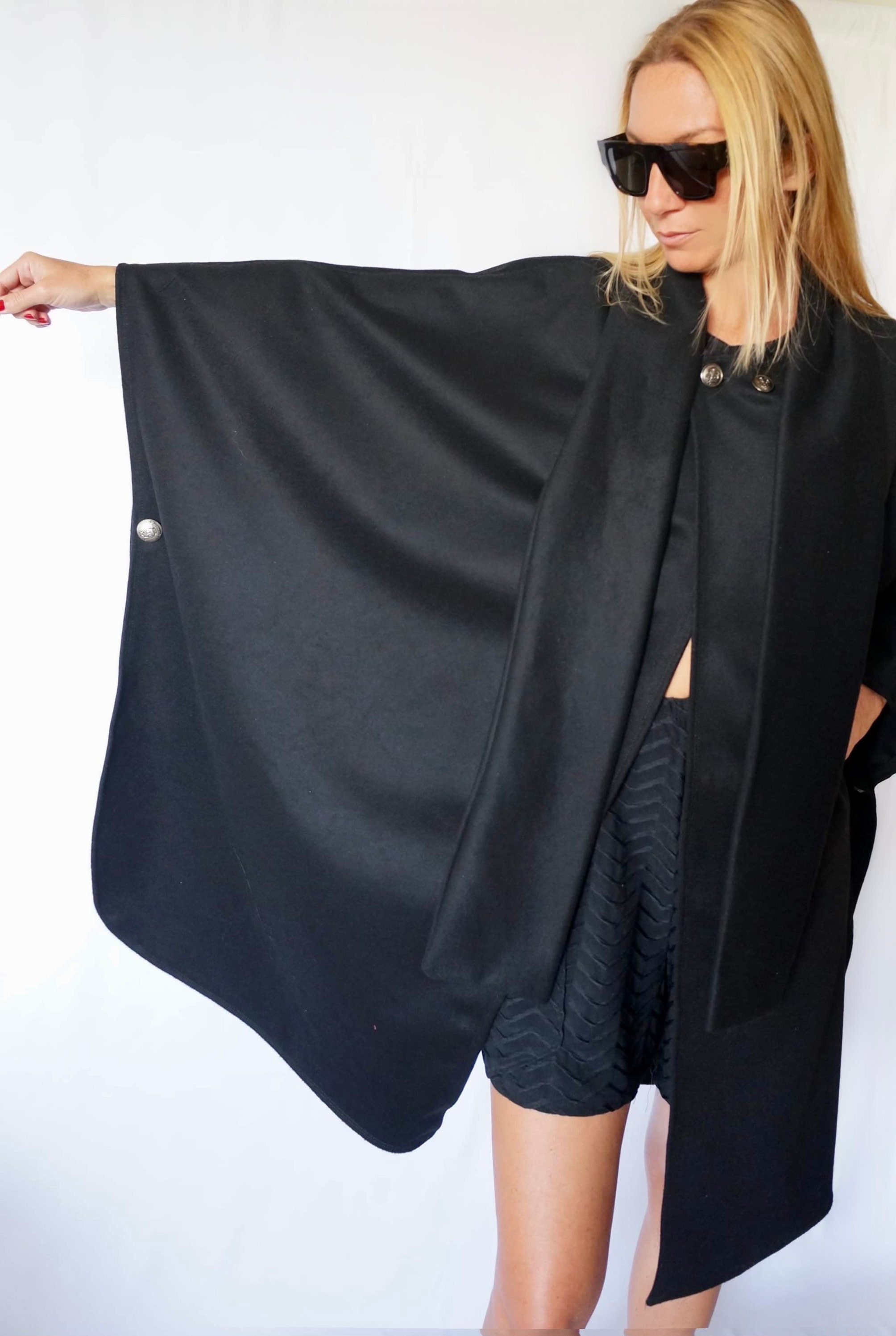 Wool Maxi Poncho Unisex, Cape in Black Wool , Winter Black