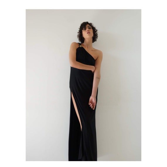 open lace back dress Ruffle Maxi Dress in Black | One Shoulder Cotton Maxi Dress main image 1