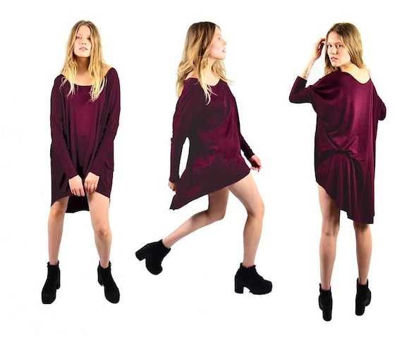Long Sleeves Cotton Jersey Top, Women's Asymmetrical Top, Maxi Top In Cotton Or Viscose, Pregnancy Top, Oversize Long Sleeves Women's Top