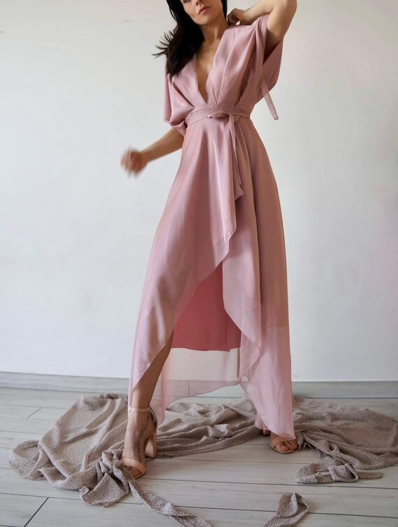 bridesmaid dress with overskirt Long Asymmetrical Dress With Overskirt In Chiffon, Long Infinity Dress, Bridesmaid Dress, Removable Overskirt, Padded Shoulders Dress