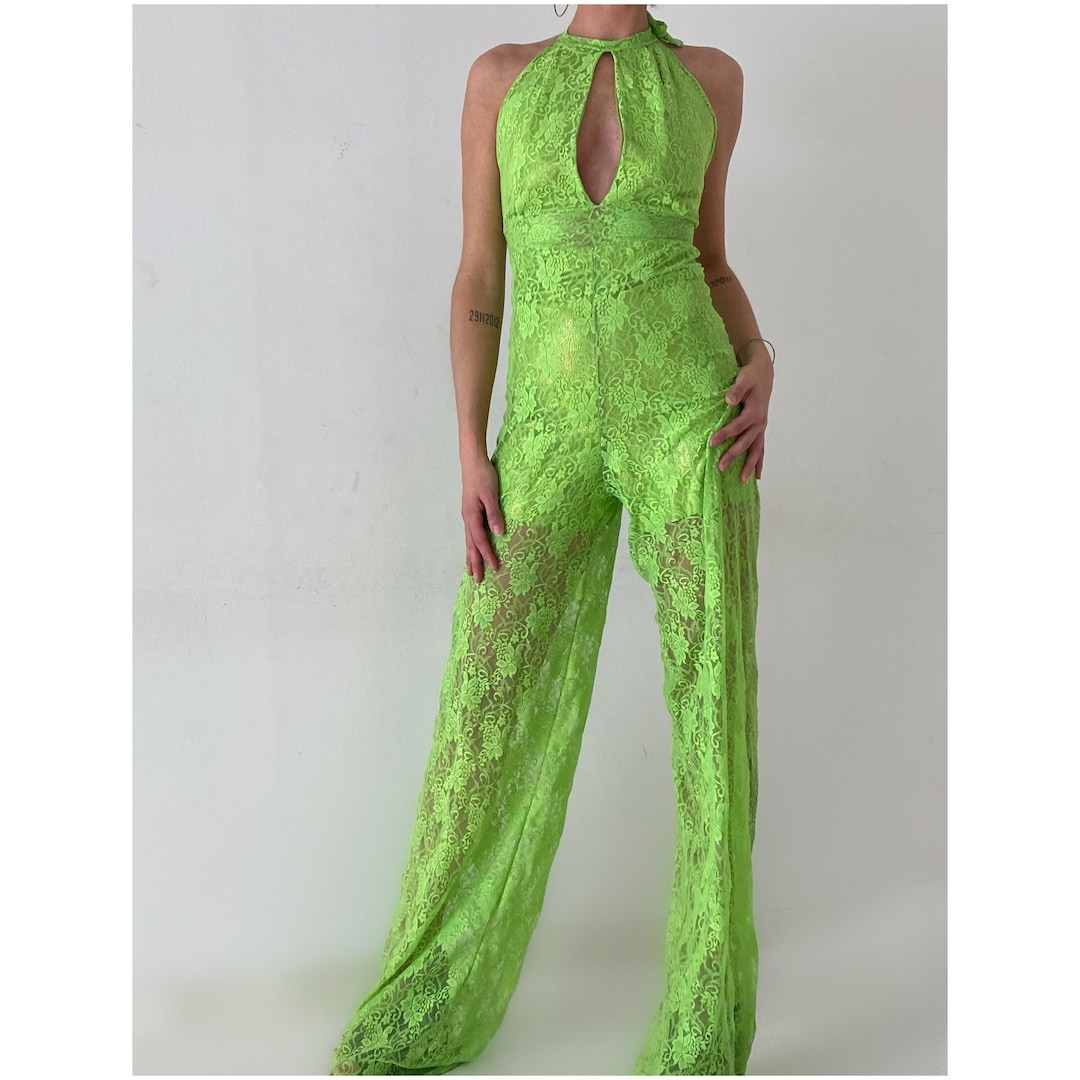 Women's Lace Jumpsuit / Green Apple Color Jumpsuit / Lace Jumpsuit on