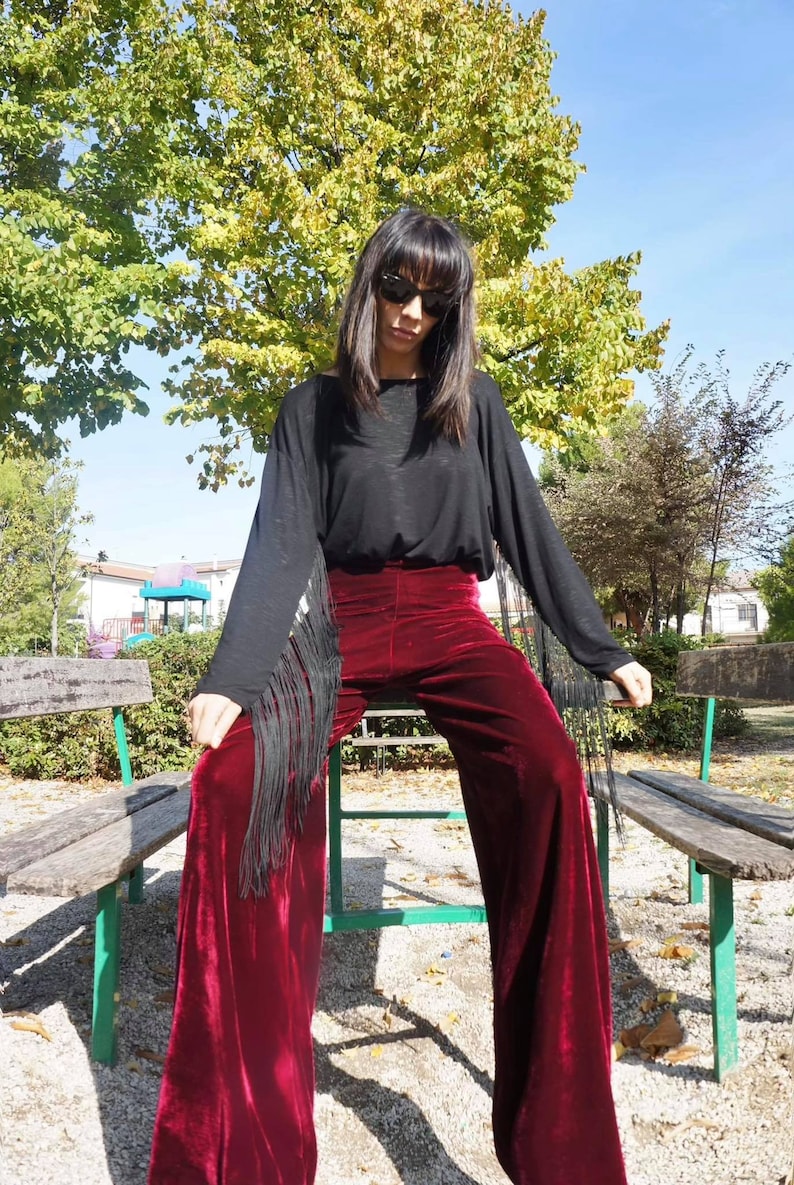 Velvet wide leg pants hight or low waist, woman pants palazzo, velvet trousers, wide legs velvet pantelastic wide legs trousers in 9 colors image 7