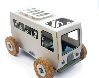 Solar powered cardboard car toy - Autogami white bus
