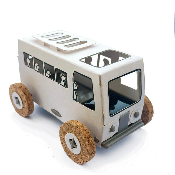 Solar powered cardboard car toy - Autogami white bus