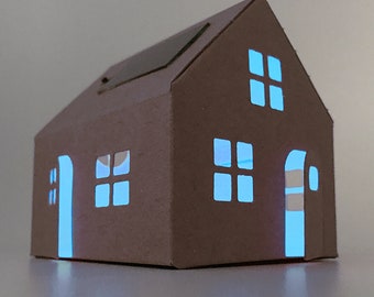NEW Miniature House Shaped Solar Night Light - Casagami Blue - DIY Cardboard Science Kit for Kids