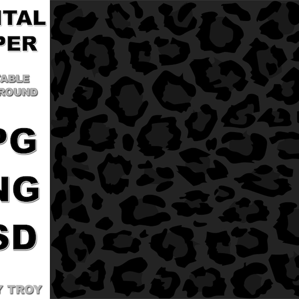 Leopard Print Digital Paper Printable Background Black on Black Sublimation Design PNG 1