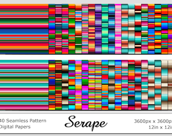 Mexican Serape Digital Paper Sublimation Background Seamless Stripes Pattern PNG Bundle