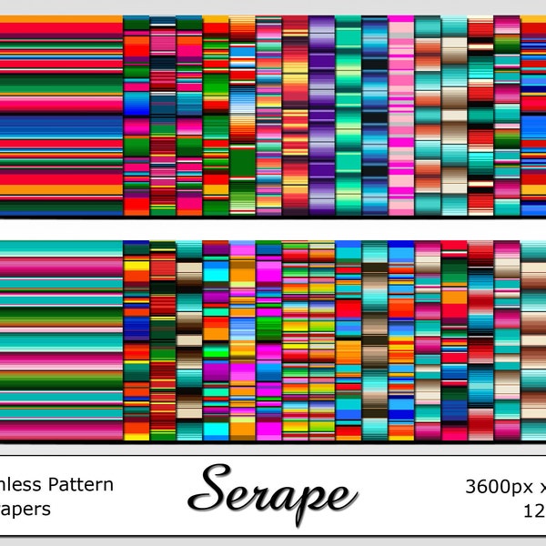 Mexican Serape Digital Paper Sublimation Background Seamless Stripes Pattern PNG Bundle