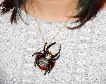 OOAK black spider steampunk necklace
