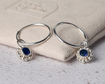 Birthstone Charm Hoop Earrings with Granulation