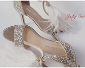 Wedding Shoes Hand Embellished with Swarovski Bridal Shoes with White Feathers Crystal Heels