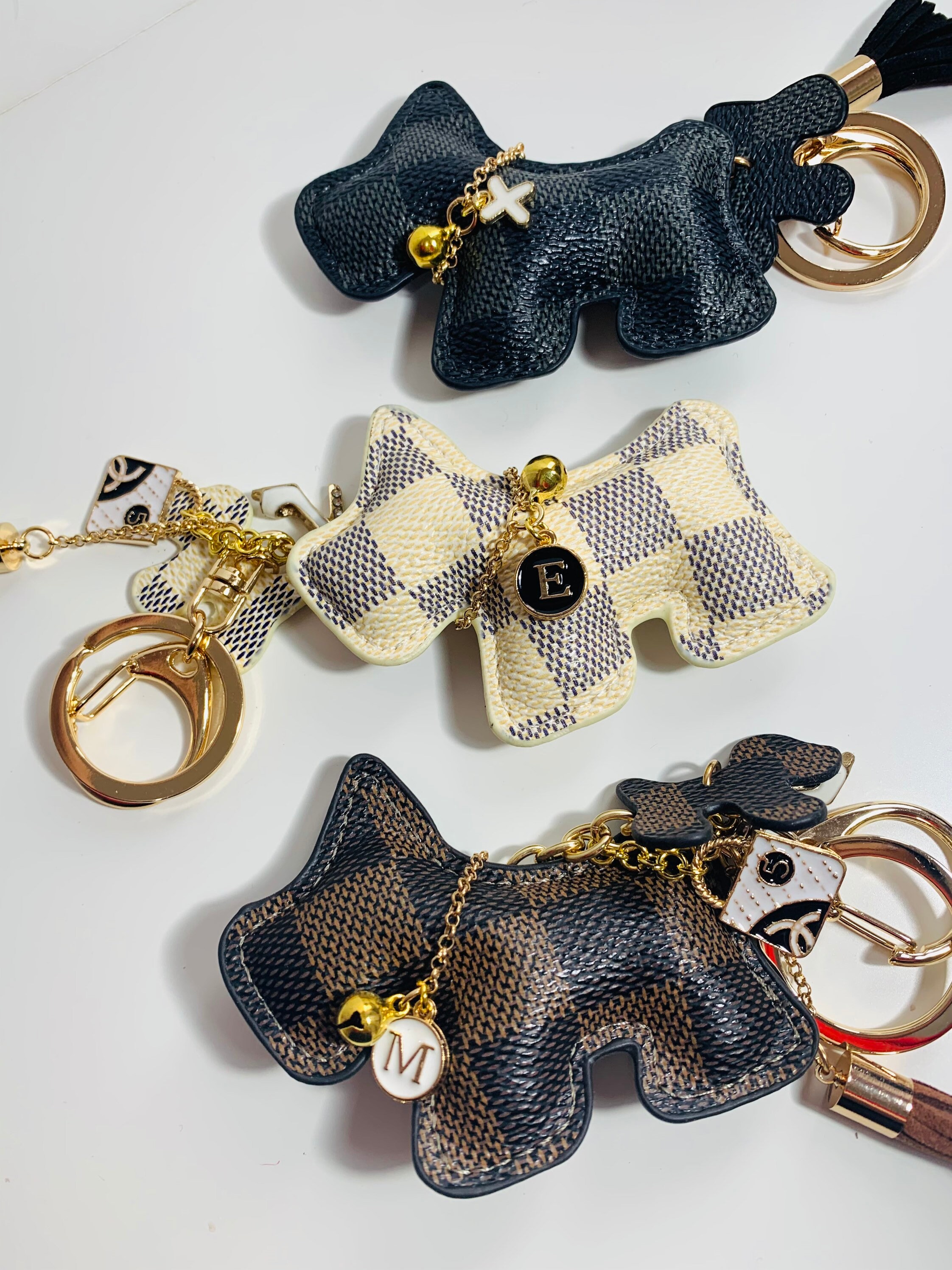 Checkered dog key chain/ Personalised keychain/ Scotty dog bag Etsy
