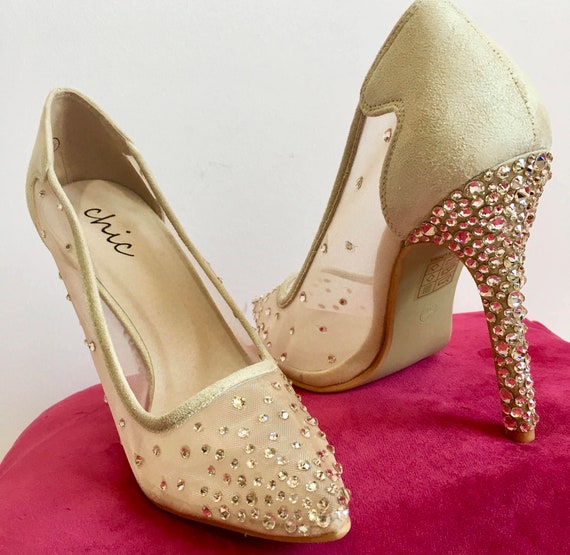 mesh heels with crystals