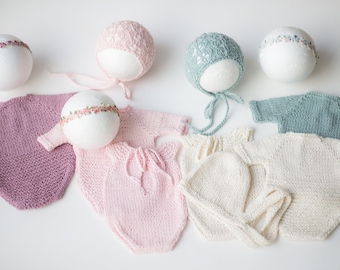 Newborn Romper Photography , Newborn rompers , Newborn romper girl, romper with headband , newborn romper set , newborn girl outfit knit set