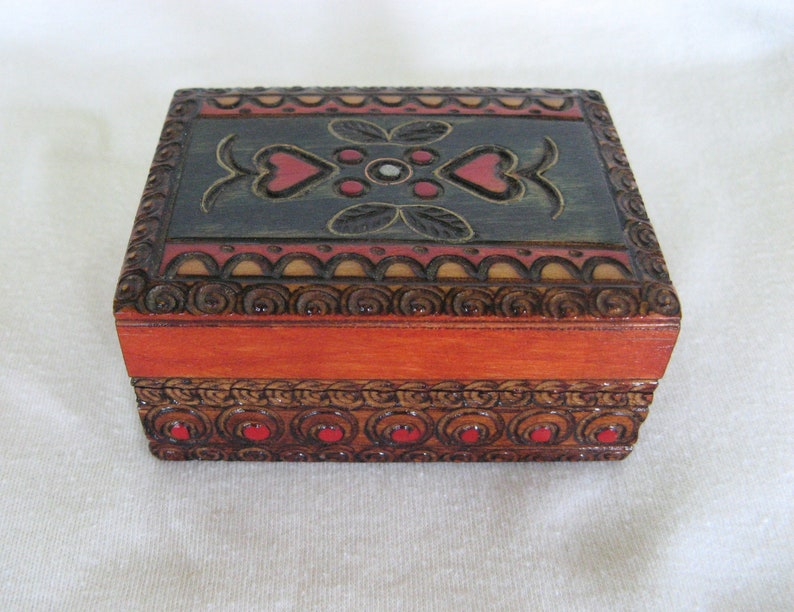 Vintage Small Wooden Trinket Box Heart Motif Made in Poland Etsy