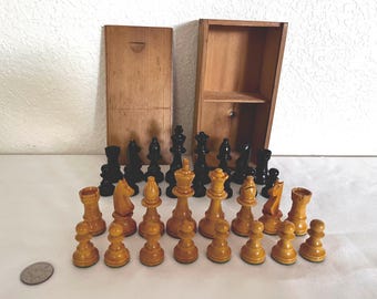 Vintage Chess Set with Original Wood Box