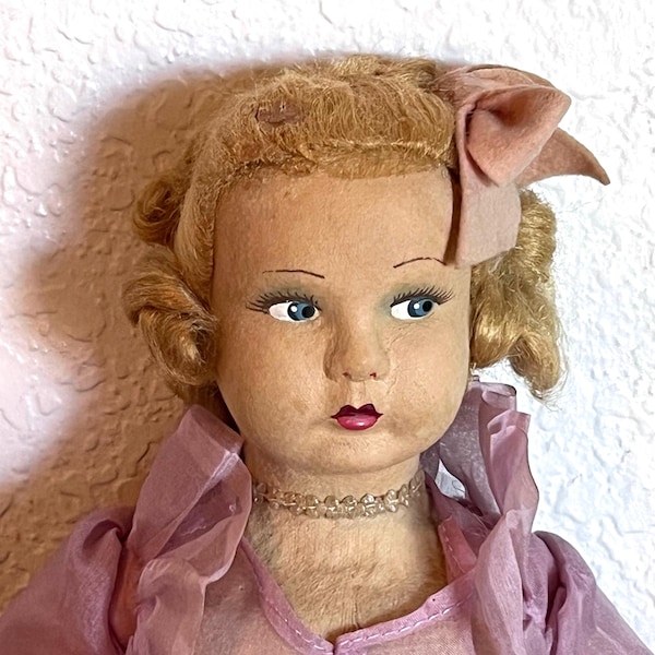 Lovely Vintage 16" Felt & Cloth Lady Doll in Lavender Gown, Italian?