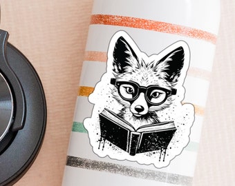 Fox Book Sticker Reading Fox Book Lover Gift Water Bottle Fox Sticker Fox Reading Kindle Sticker Fox Notebook Scrapbooking Vinyl Decal