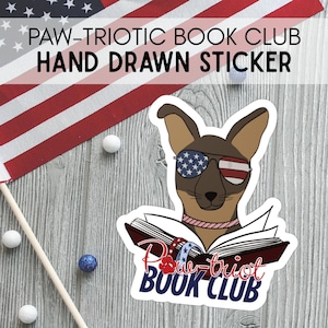 Sticker amoureux des livres chien patriotique pour le jour de l'indépendance du 4 juillet Kindle, ordinateur portable, bouteille d'eau, décoration pour lecteur club de lecture rouge blanc bleu