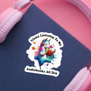 Reading Llama Sticker for Llama Lover Gift for Audiobook Lover Sticker Bookish Llama Animal Sticker for Laptop Vinyl Decal Notebook Kindle