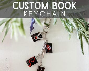 Custom Mini Book Charm Keychain with Personalized Initial - Handmade Bookish Theme Gift for Reader, Book Lover, Reading Booklover