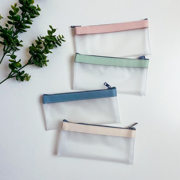 Transparent Frosted Pencil Case for School, College, Cosmetics, Stationery Organizer in 4 Pouch Colors Available: Blue, Pink, Green, Cream