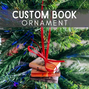Custom Book Stack Ornament | Personalized Book Lover Gift | Handmade Book Spine Ornament with 2-8 Books | Bookish Christmas Decor