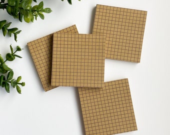 Kraft Grid Sticky Notes: 3x3 Study Note Pads (80 Sheets)
