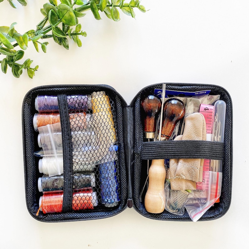 Leather Craft Tool Set including Needles, Wax Thread, Awl for DIY handmade Leather Gift or Upholstery Repair